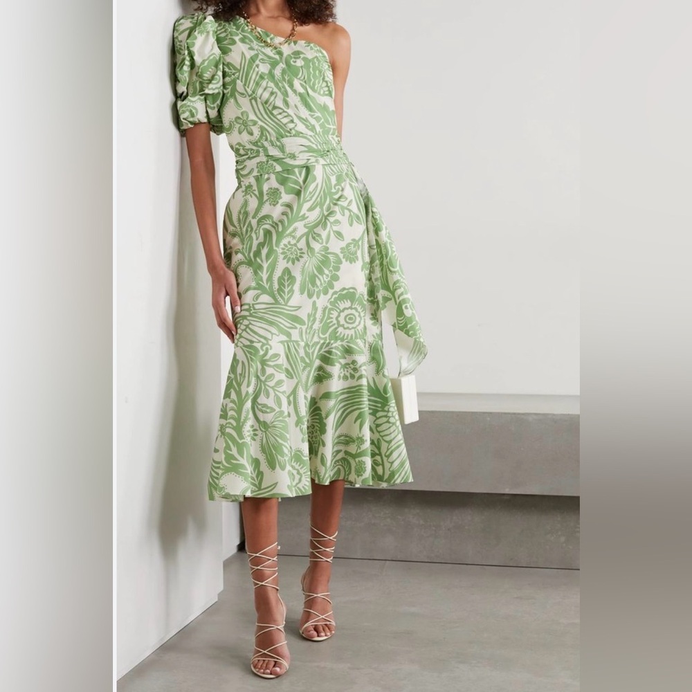 Johanna Ortiz One Shoulder Floral Midi Dress M Green Resort Luxury Designer$1600 - Picture 2 of 3